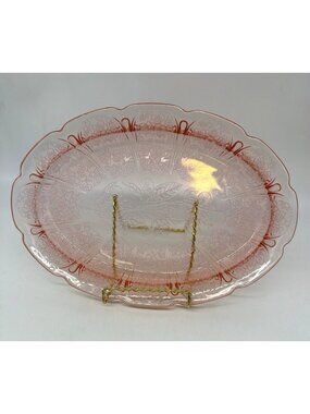 Cherry Blossom Jeanette Glass Pink Depression Glass Oval Serving Platter With Fl